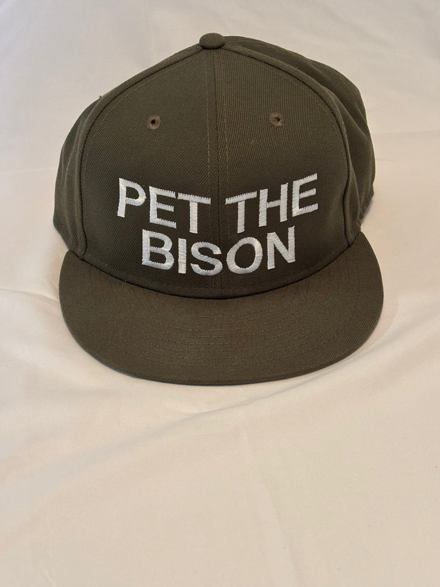 Snap Back Flat Bill - Pet The Bison - Olive Green