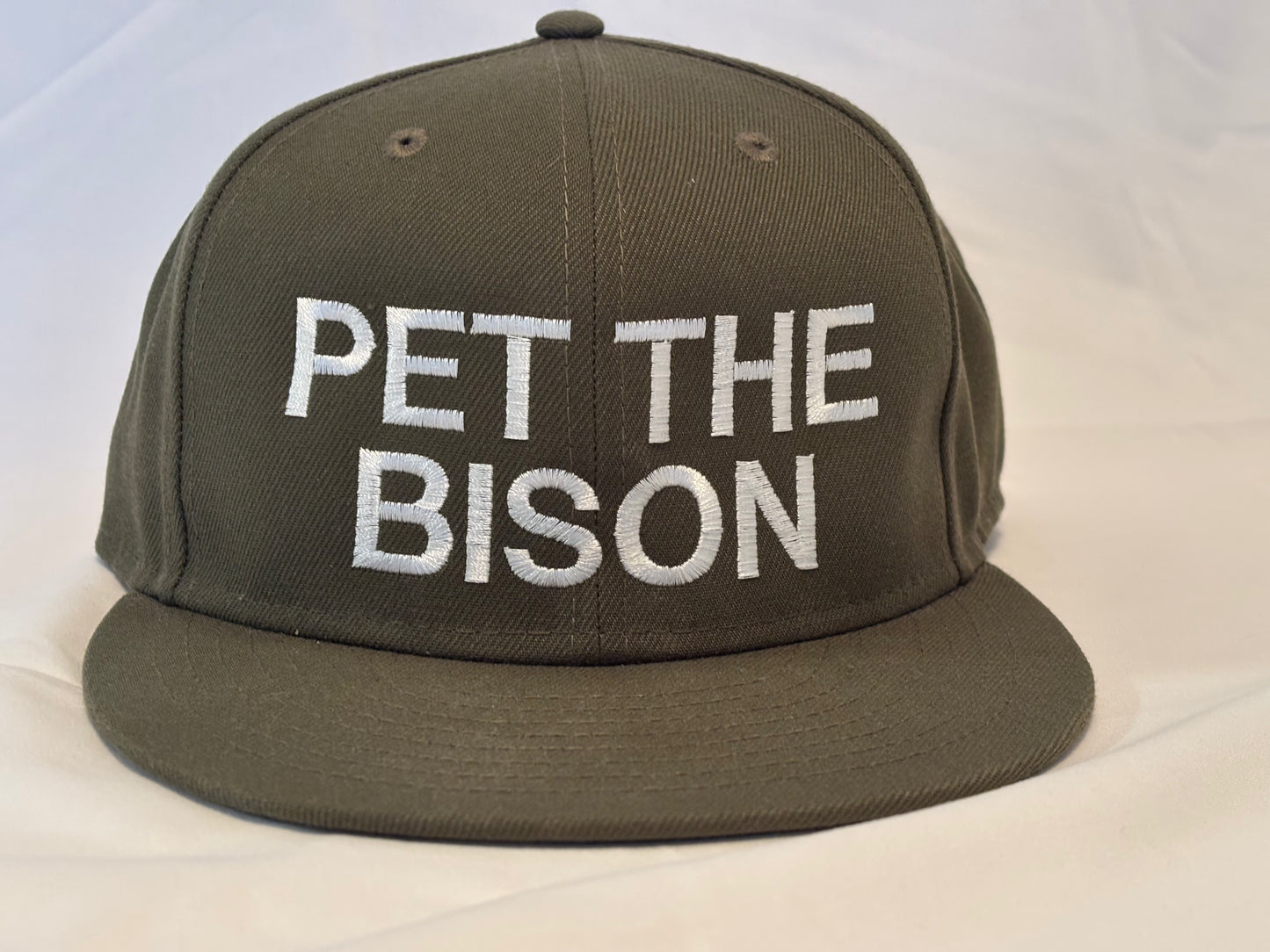 Snap Back Flat Bill - Pet The Bison - Olive Green