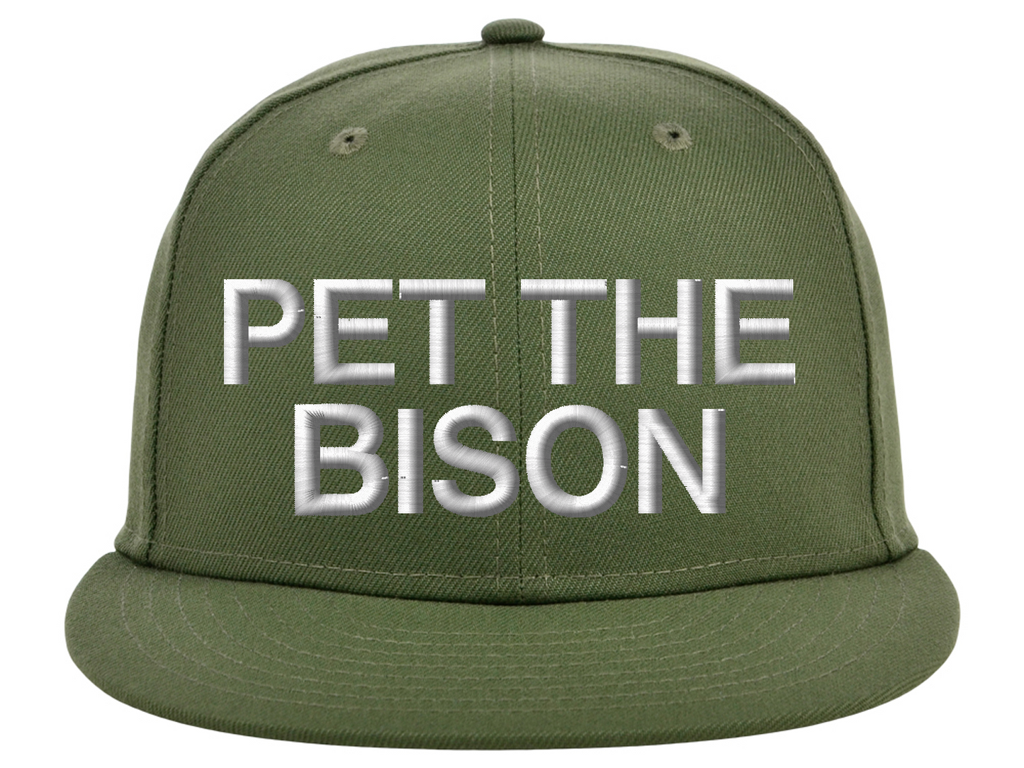 Snap Back Flat Bill - Pet The Bison - Olive Green